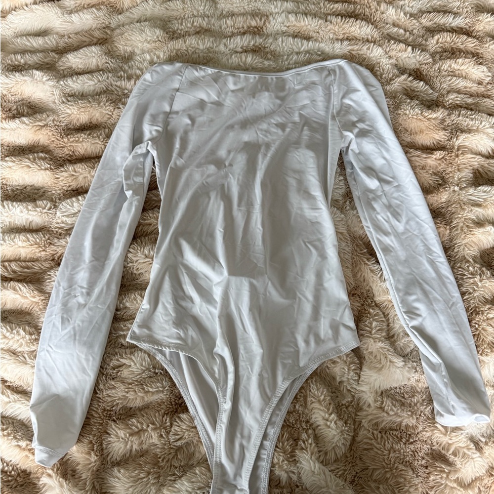 Princess Polly White Open Back Long Sleeve Bodysuit
